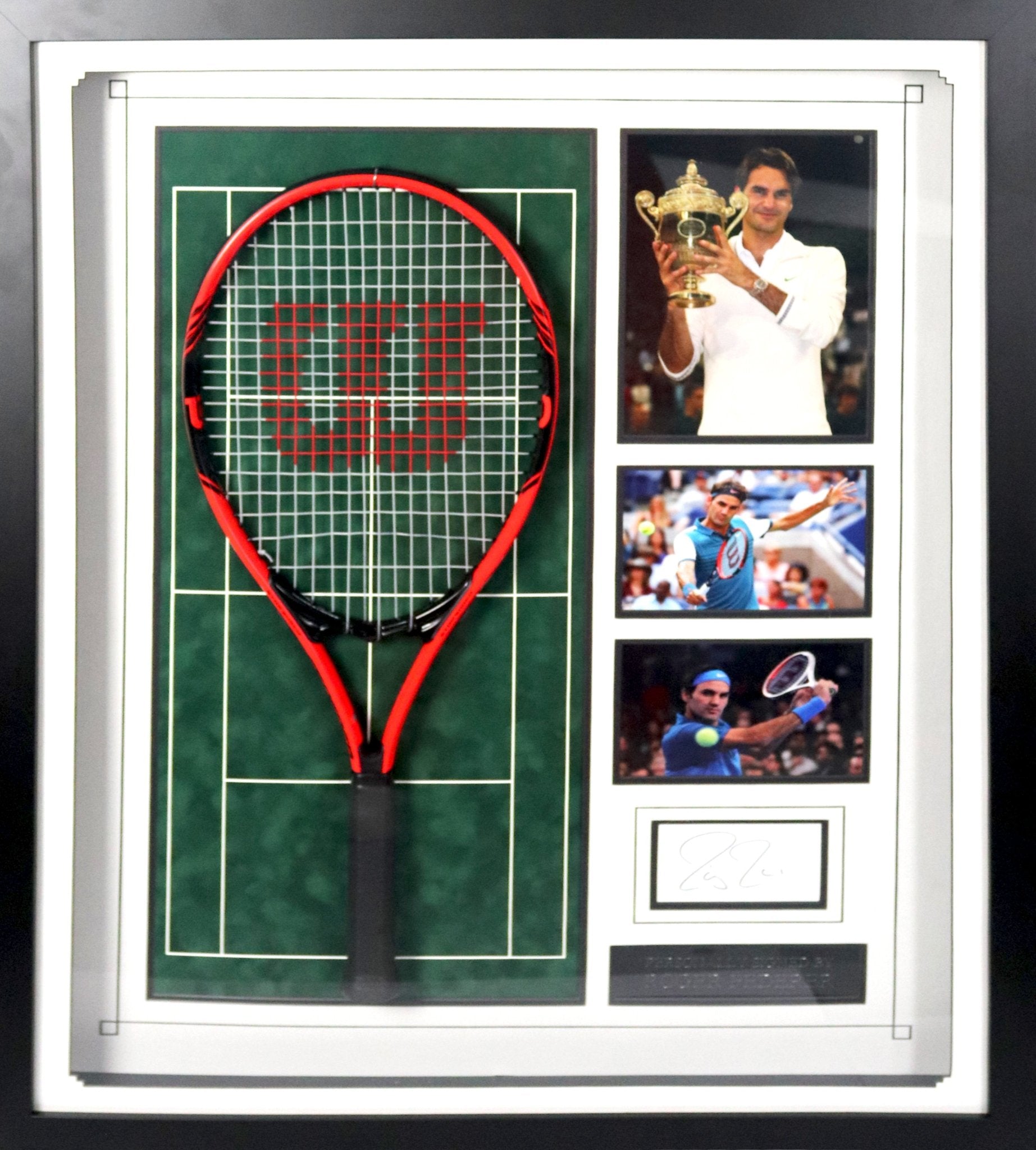Roger Federer Signed White Card With Racket Framed Display - Memorabilia Framers Shop